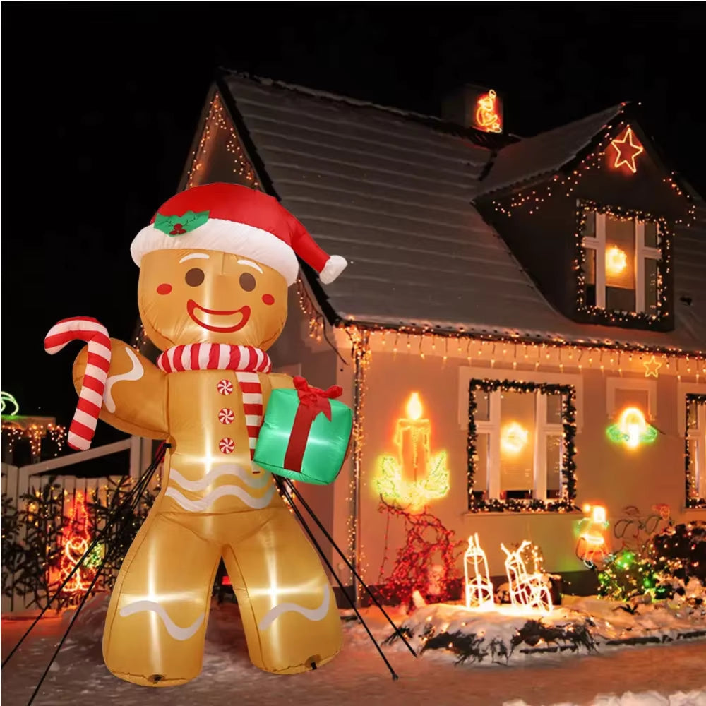 Transform Your Yard This Christmas with an 8FT Gingerbread Man Inflatable Featuring LED Lights and Gift Pack!