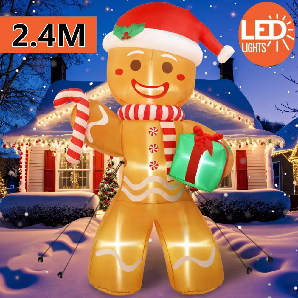 Transform Your Yard This Christmas with an 8FT Gingerbread Man Inflatable Featuring LED Lights and Gift Pack!