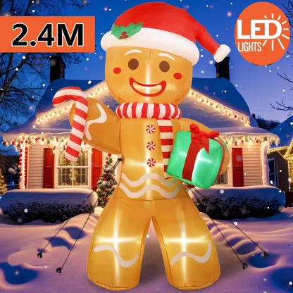 Transform Your Yard This Christmas with an 8FT Gingerbread Man Inflatable Featuring LED Lights and Gift Pack!
