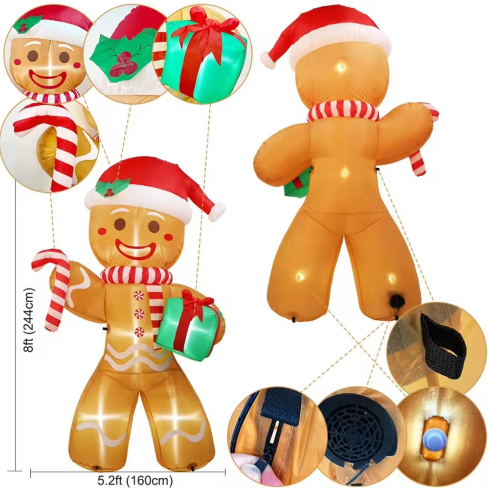 Transform Your Yard This Christmas with an 8FT Gingerbread Man Inflatable Featuring LED Lights and Gift Pack!