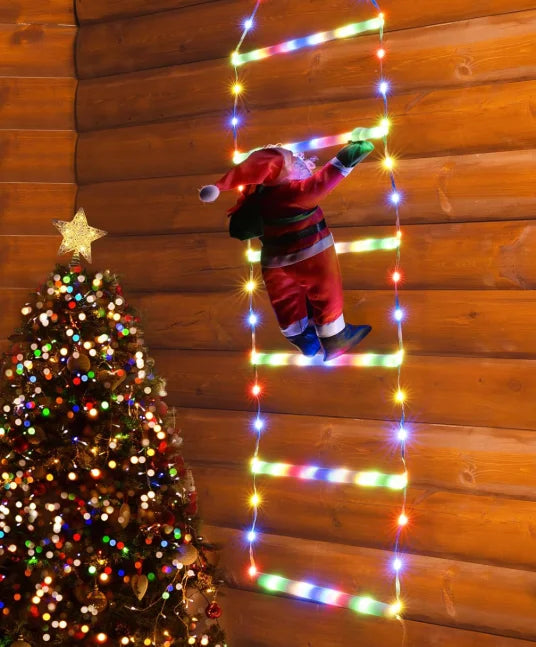 Illuminate Your Christmas Spirit with the 1.5/3M LED Santa Claus Climbing Ladder Light - 8 Flashing Modes for Your Home, Tree, Wall, and Window Decor!