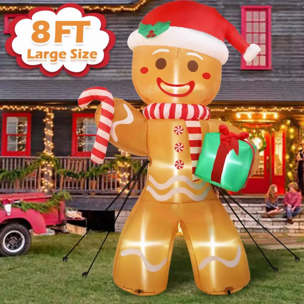 Transform Your Yard This Christmas with an 8FT Gingerbread Man Inflatable Featuring LED Lights and Gift Pack!