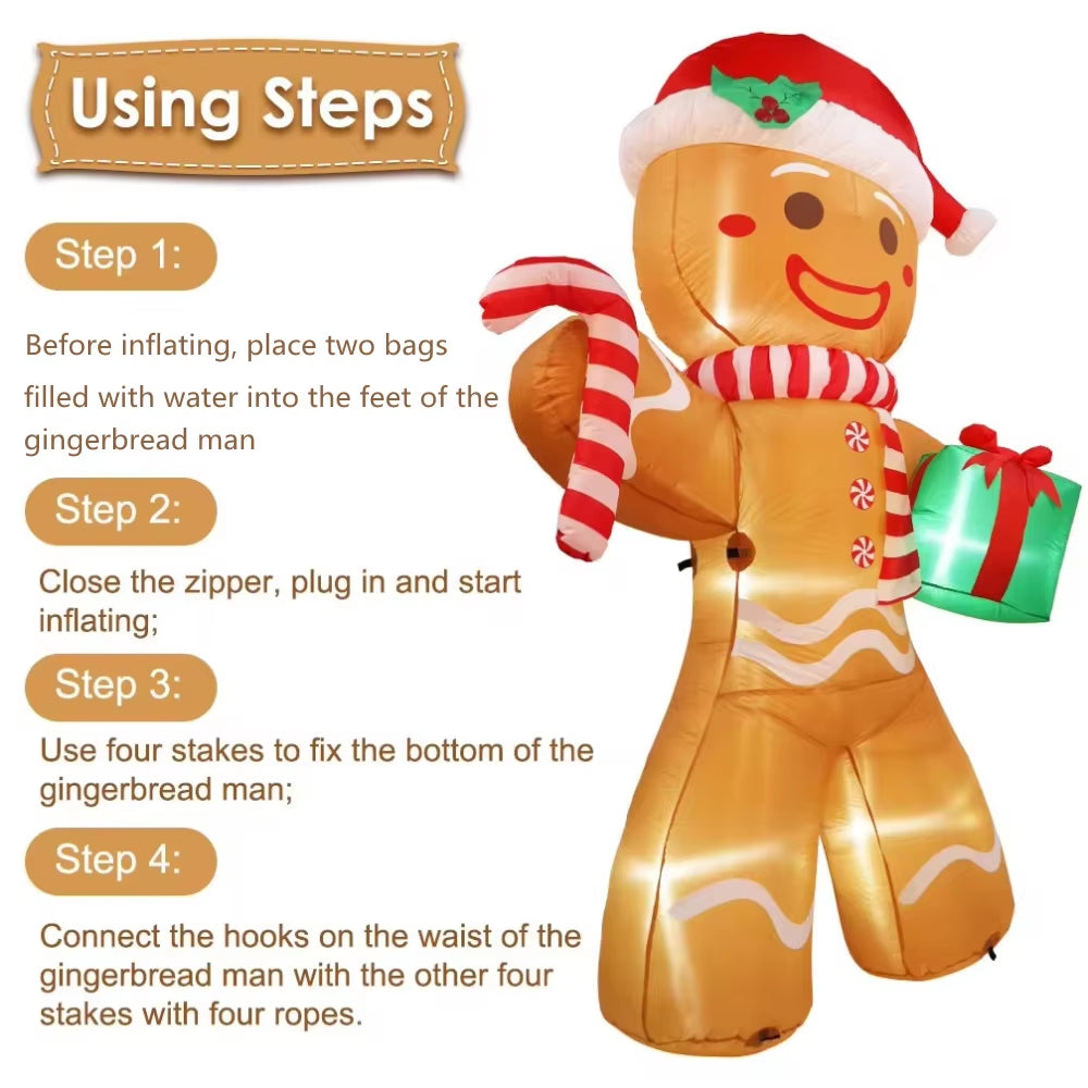 Transform Your Yard This Christmas with an 8FT Gingerbread Man Inflatable Featuring LED Lights and Gift Pack!